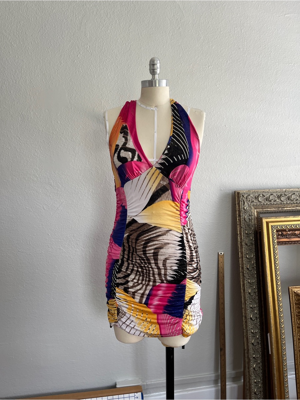 Y2K Funky Patterned Ruched Mini Dress